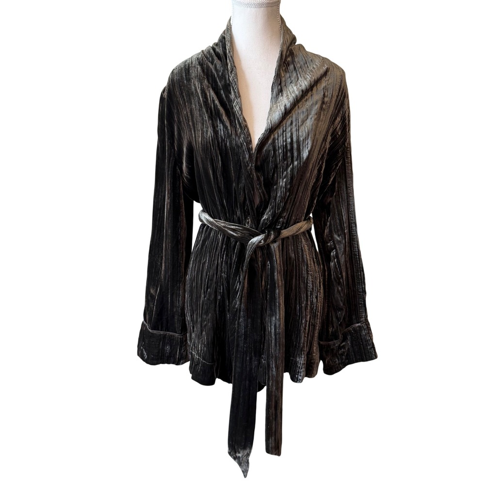 Jade Johnny Was‎ Womens Silk Blend Crushed Velvet Cardigan M Forest Green Boho